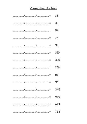 Consecutive Numbers Teaching Resources