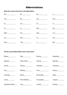 Abbreviations Worksheet | Teaching Resources