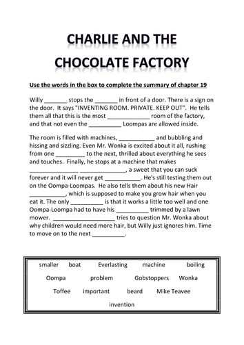 Charlie and the Chocolate Factory themed worksheet Teaching Resources