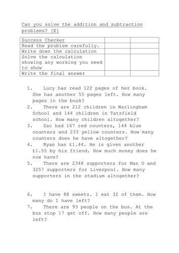 Addition and Subtraction | Teaching Resources