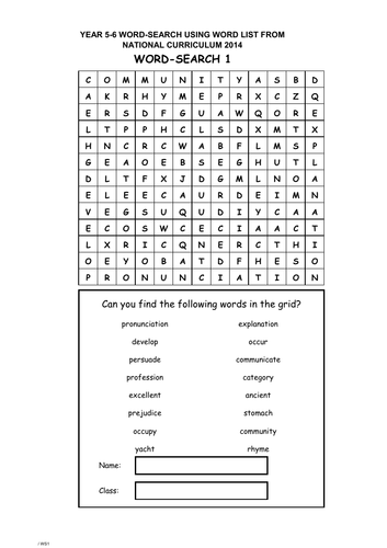 year 5 6 word search using word list from nat curr teaching resources