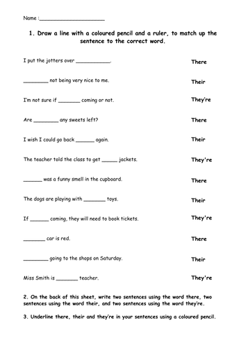 There, their and they're worksheet. | Teaching Resources