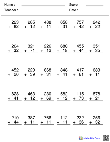 column addition teaching resources