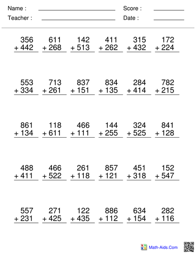 column addition teaching resources