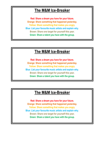 M&amp;M Ice-Breaker activity | Teaching Resources