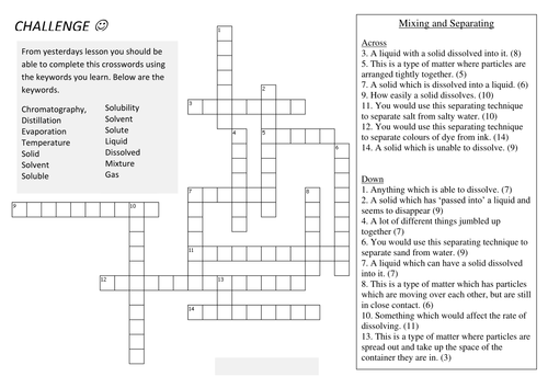 Differentiated Separation dissolving crosswords Teaching Resources