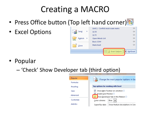 Step by step Macro guide for Excel 2007 | Teaching Resources