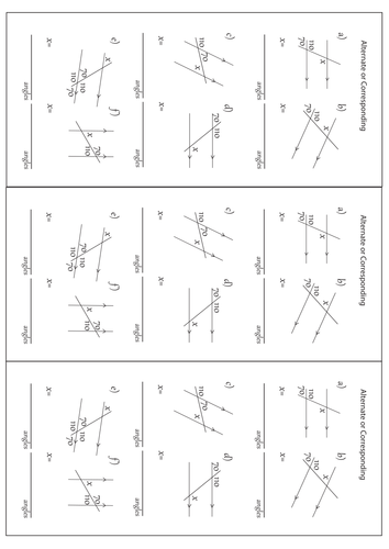 Identify Corresponding And Alternate Angles Worksh