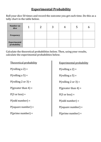 what are experimental and theoretical probability worksheet answers