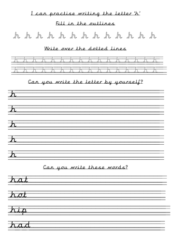 Handwriting Sheets A T Lead In Lines Pre Cursive Teaching Resources