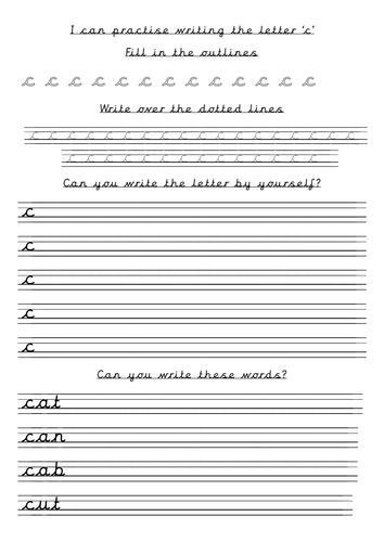 Handwriting Sheets A T Lead In Lines Pre Cursive Teaching Resources