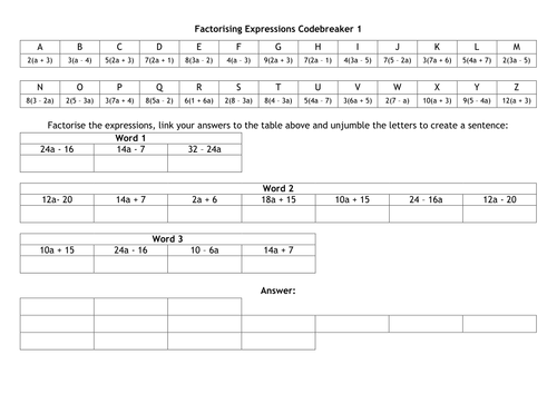 Factorising Expressions Codebreaker 1.docx