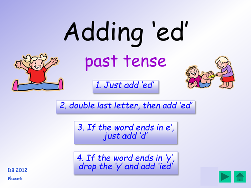 Phase 6: past tense '-ed' suffix, 4 different spelling ...