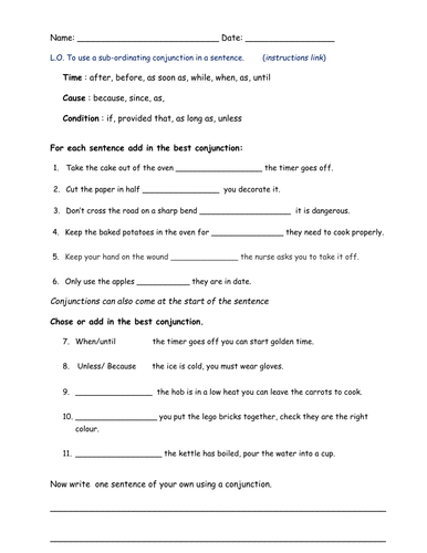 Worksheets Conjunctions Worksheet subordinating conjunctions by bethrob teaching resources tes au2 wk 3 ma docx