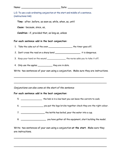 Subordinating conjunctions homework image