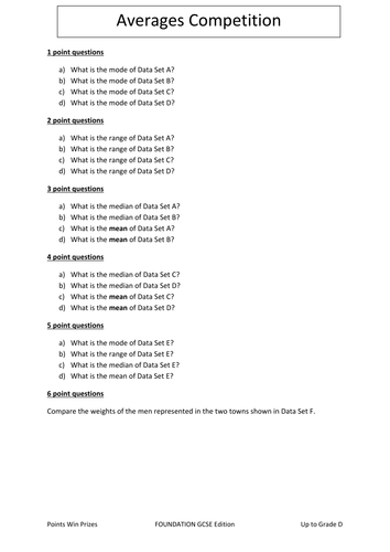 Averages competition | Teaching Resources