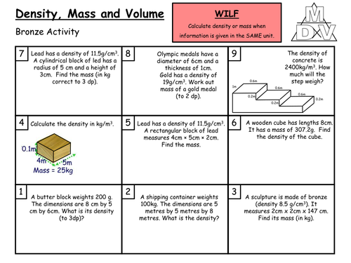 Density, Mass and Volume Grade C/B by arthompson1987  Teaching Resources  TES