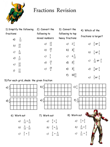 fractions revision homework