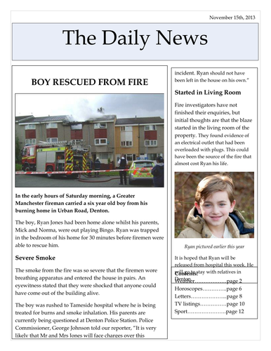 Newspaper Reports | Teaching Resources