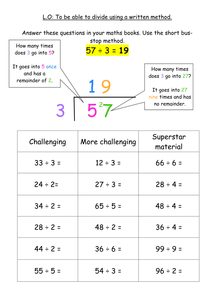 ks2 division written method bus stop method resources tes