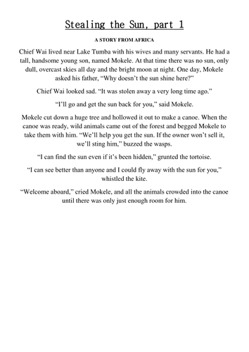 Comprehension exercise for African story | Teaching Resources