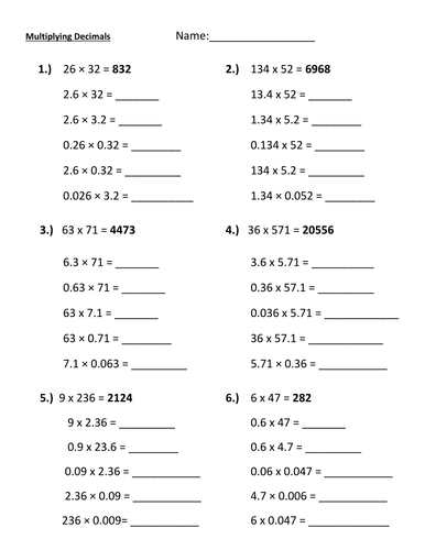 multiplying decimals teaching resources