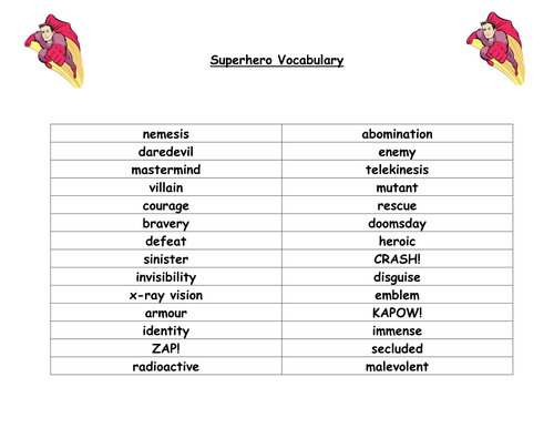 Superhero Vocabulary | Teaching Resources