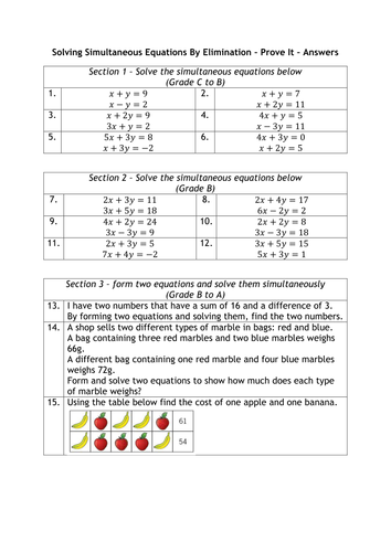 Simultaneous Equations - Graded Worksheet by alutwyche - Teaching