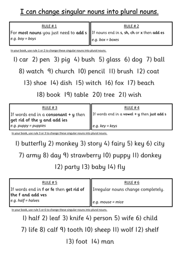 plural rules worksheet teaching resources