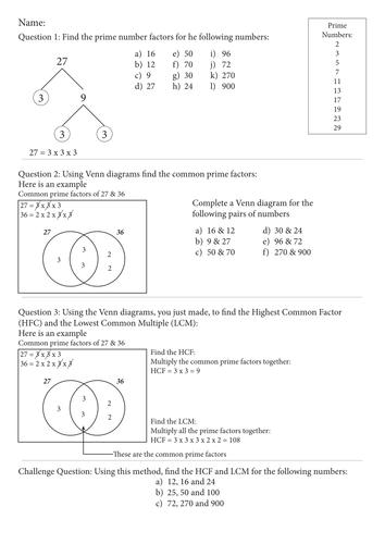 hcf and lcm questions for class 6 maths playing with - ks3 hcf and lcm