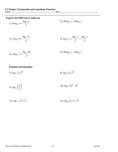 homework 8 logarithmic and exponential equations