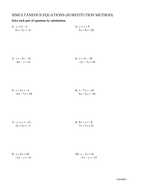 Simultaneous Equations Substitution Method Teaching Resources