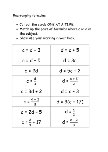 Printables Rearranging Formulas Worksheet rearranging formulaechanging the subject by piximaths teaching resources tes
