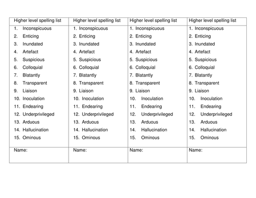 higher-level-spelling-list-teaching-resources