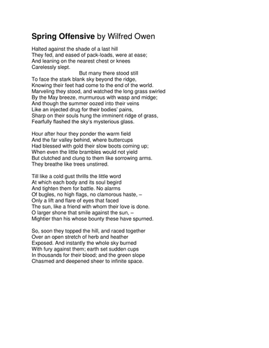 Poetry Wilfred Owen Teaching Resources