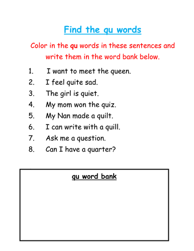 Find and color the 'qu' words | Teaching Resources