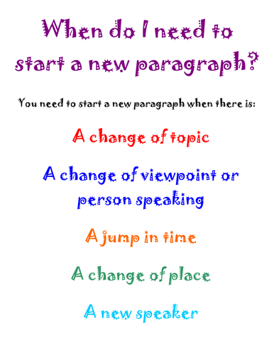 When do i need to start a new paragraph teaching resources