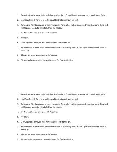 Romeo and Juliet Act 1 Scene 5 Starter | Teaching Resources