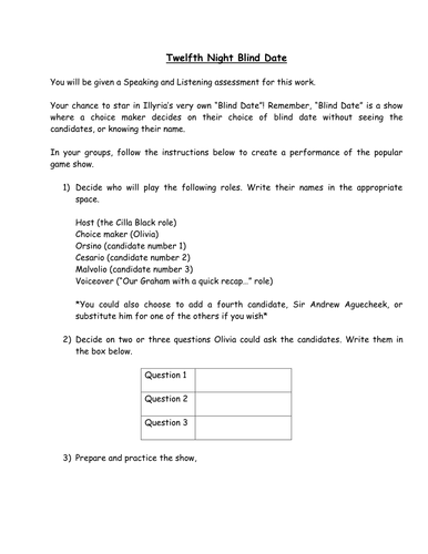 Twelfth Night Scheme of work lesson | Teaching Resources