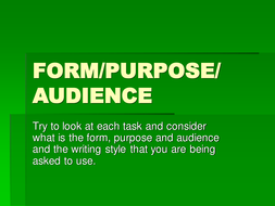 Form Audience Purpose Activity Teaching Resources
