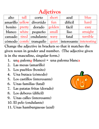 Spanish Adjectives Practice Game