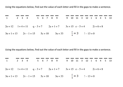 Solving Equations Worksheet | Teaching Resources