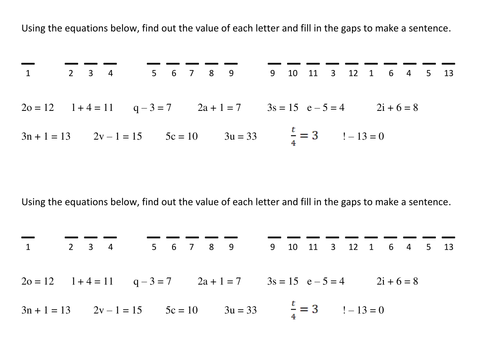 solving equations worksheet teaching resources