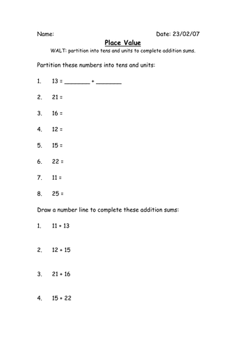 Place Value/ Partitioning/ Numberline Addition | Teaching Resources