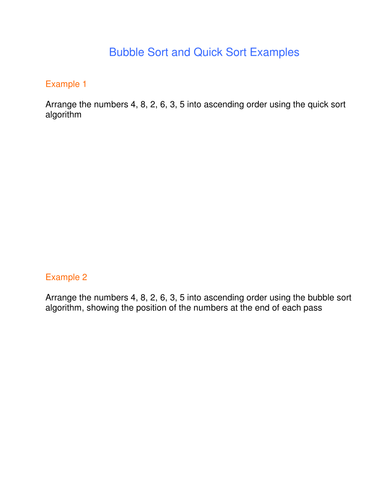 Sorting Algorithms | Teaching Resources