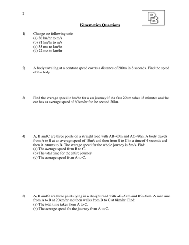 Kinematics Questions Teaching Resources