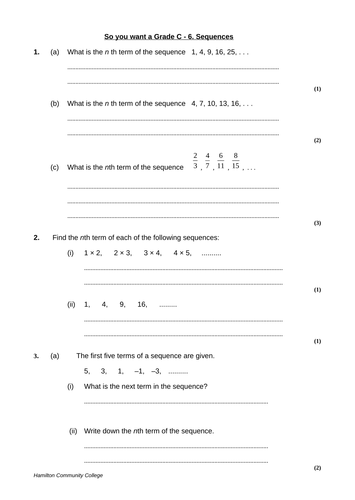 So You Want a Grade C - Sequences | Teaching Resources