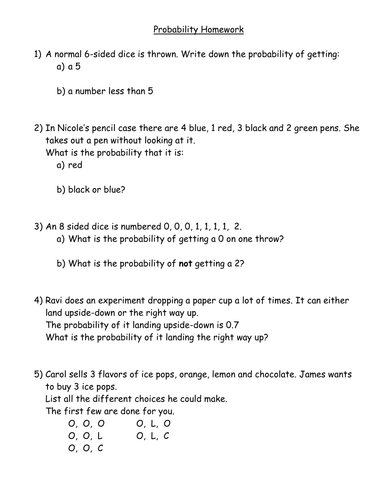 Probability Homework | Teaching Resources