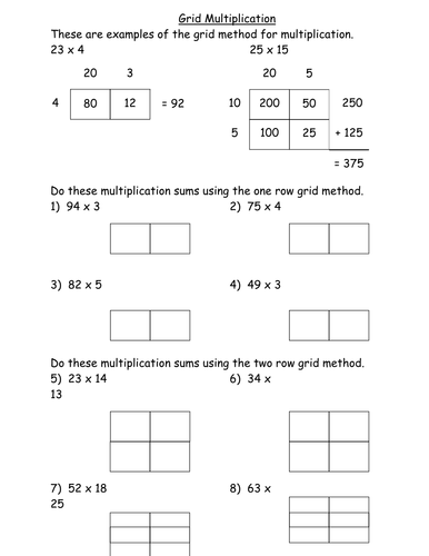multiplication grids area model teaching resources