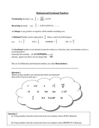 Rational & Irrational Numbers | Teaching Resources